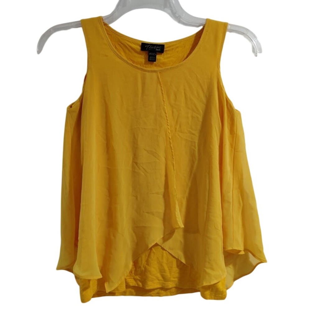 Thalia Sodi Yellow Chiffon Layered Asymmetrical Hem Tank Top Women's XS